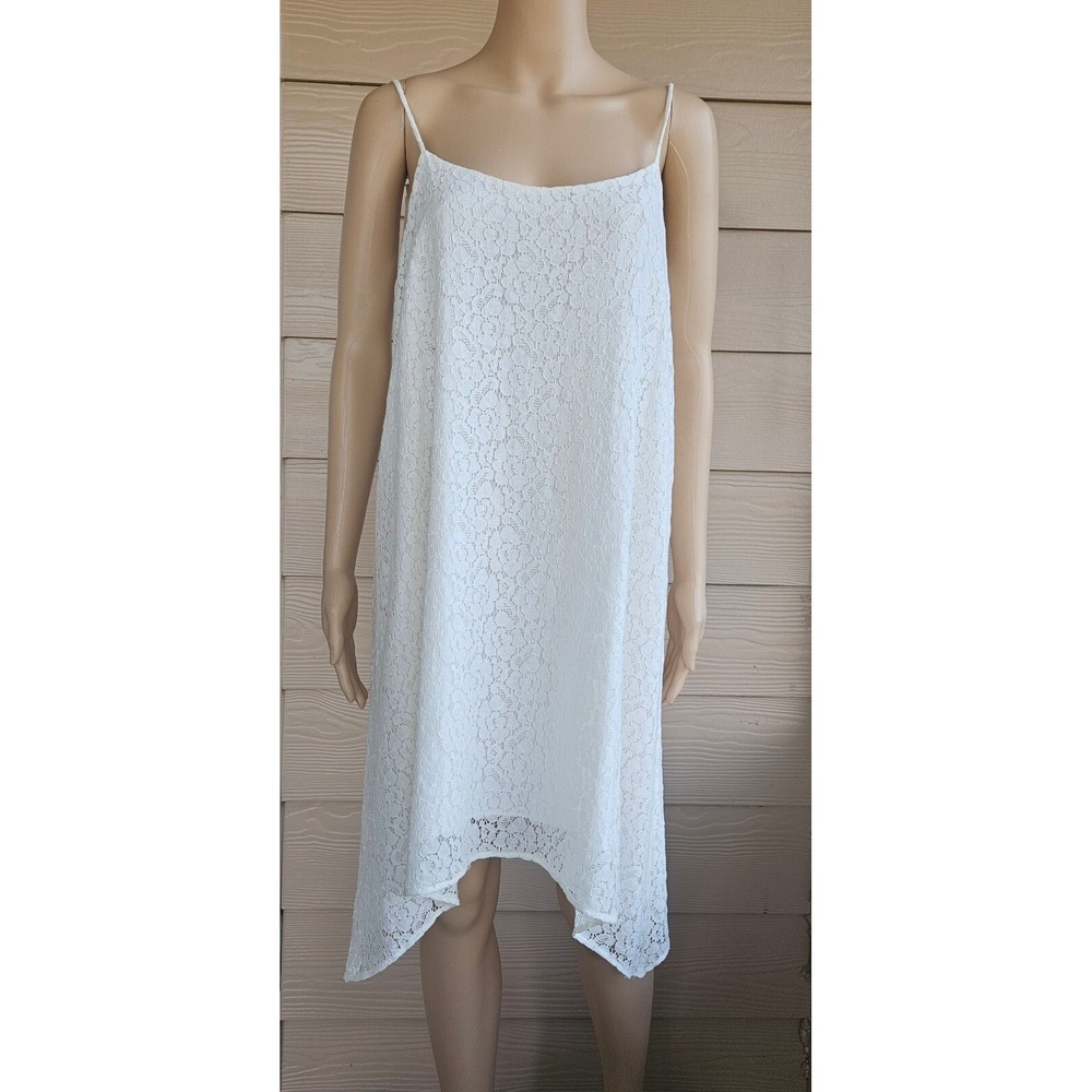 BCBGeneration White Lined Lace Flowy Spaghetti Strap Summer Bridal Midi Dress M